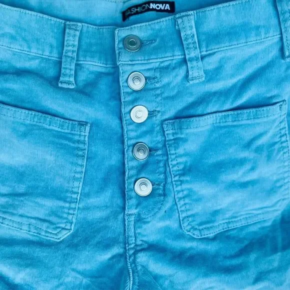 Fashion Nova blue corduroy button fly high waisted shorts size 5 - Picture 5 of 6